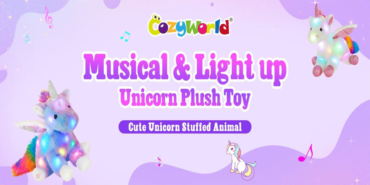 Glowing Unicorn Plush Toy with Optional Music in Two Styles