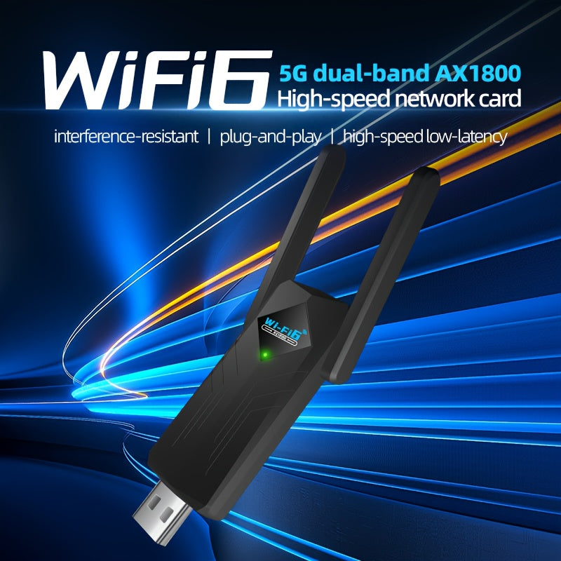 1800Mbps USB WiFi Adapter for PC Desktop Laptop with Dual 5dBi Antennas, 5GHz & 2.4GHz Dual Band Wireless Network Adapter, Windows 11 10 8 7 Compatible, Double Antenna or No Antenna Version