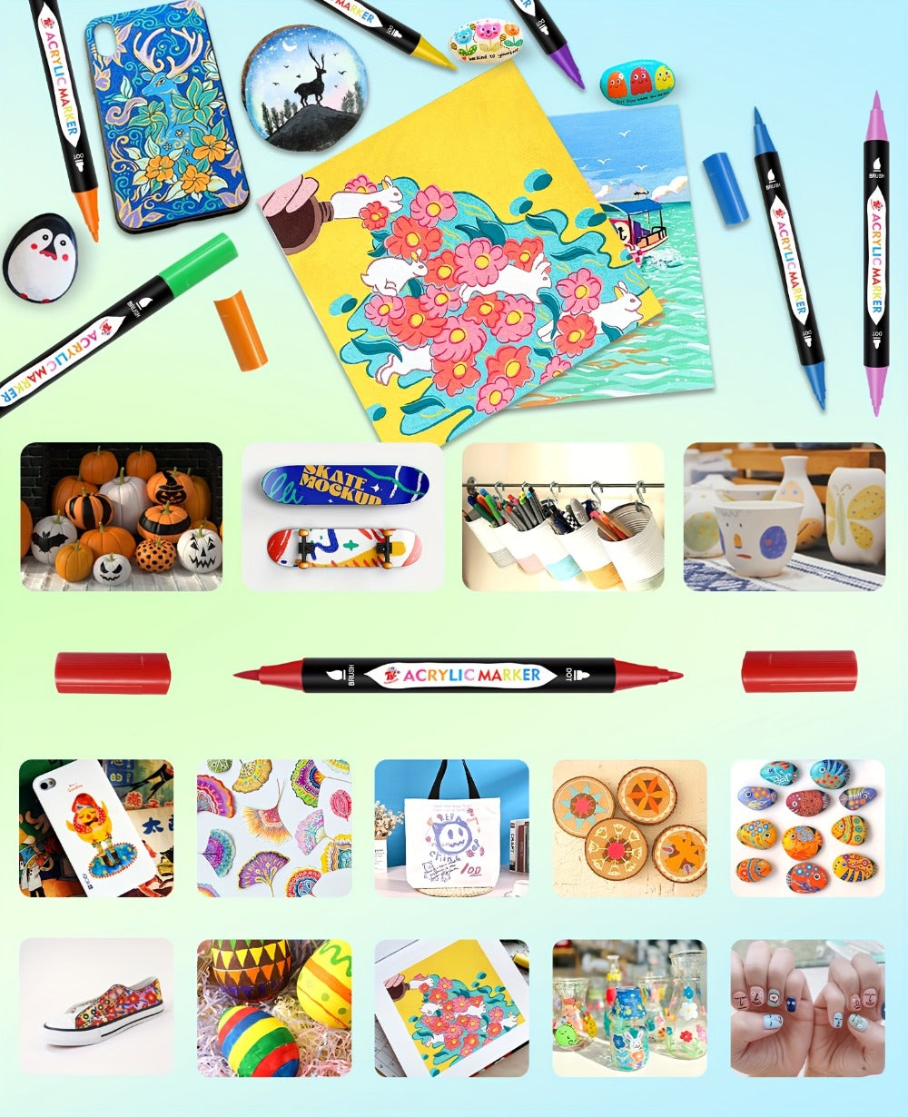 Acrylic Paint Markers with Canvas Bag Dual Tip 48 72 108 Colors – Double Zipper Premium Storage, Non-Toxic Odorless Paint Pens for Canvas Rock Wood Glass Fabric, Artist Gift
