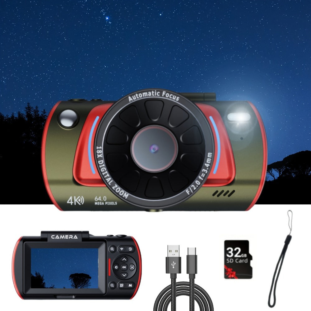 4K Vlogging Camera 48MP Digital Camera with WiFi 3" 180° Flip Screen 16x Zoom Auto Focus Anti-Shake Built-in Fill Light for YouTube Live Streaming Beginners with 32GB SD Card