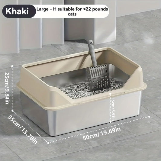 Stainless Steel Cat Litter Box with Lid & Scoop, High-Wall XL or XXL