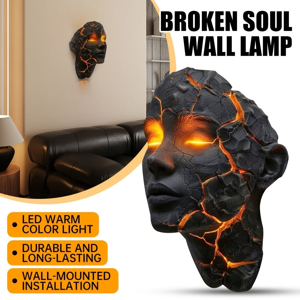 3D Wall Lamp Shattered LED Night Light Broken Face Moving Effect – Gothic Plug-In Wall Decor Light for Bedroom, Living Room, Bar, Cafe & Game Room, Unique Home Lighting Gift