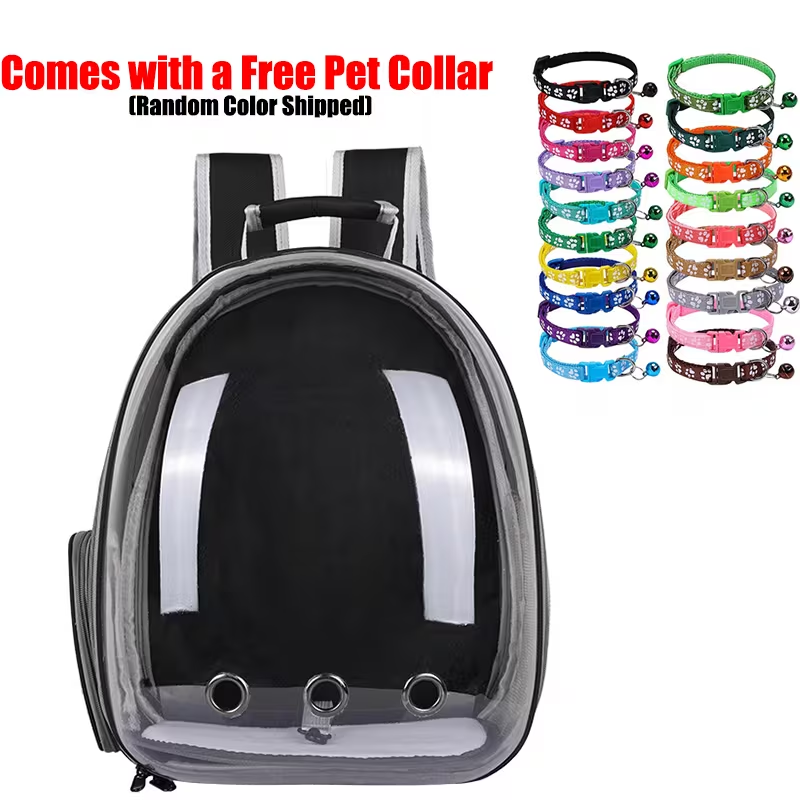 Cat Carrier Backpack Transparent Space Capsule - Portable Breathable Pet Travel Bag for Cats & Small Dogs, Panoramic Window Outdoor Going-Out Backpack with Random Pet Accessories Included