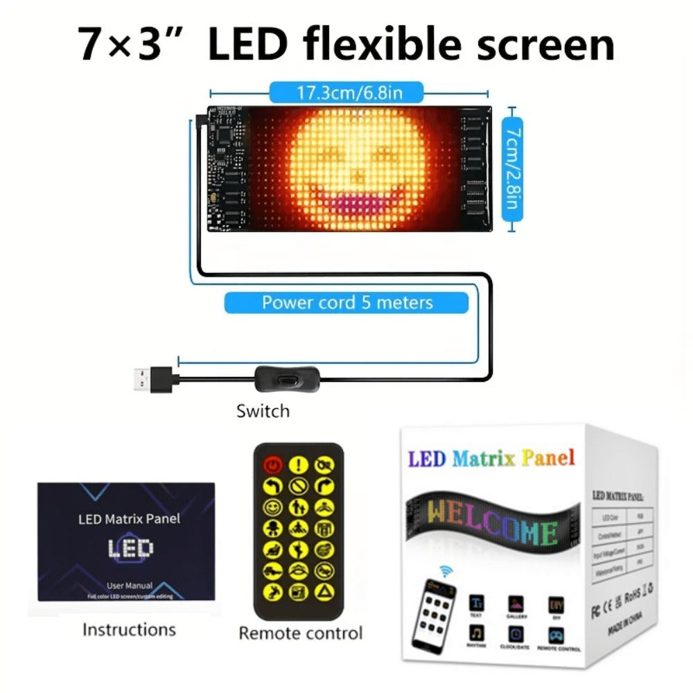 Programmable LED Scrolling Sign APP Custom Text & Animations - USB & Car Charger Powered Smart Display Board 4 Sizes for Bar Restaurant Car Window Christmas Birthday Party Decoration