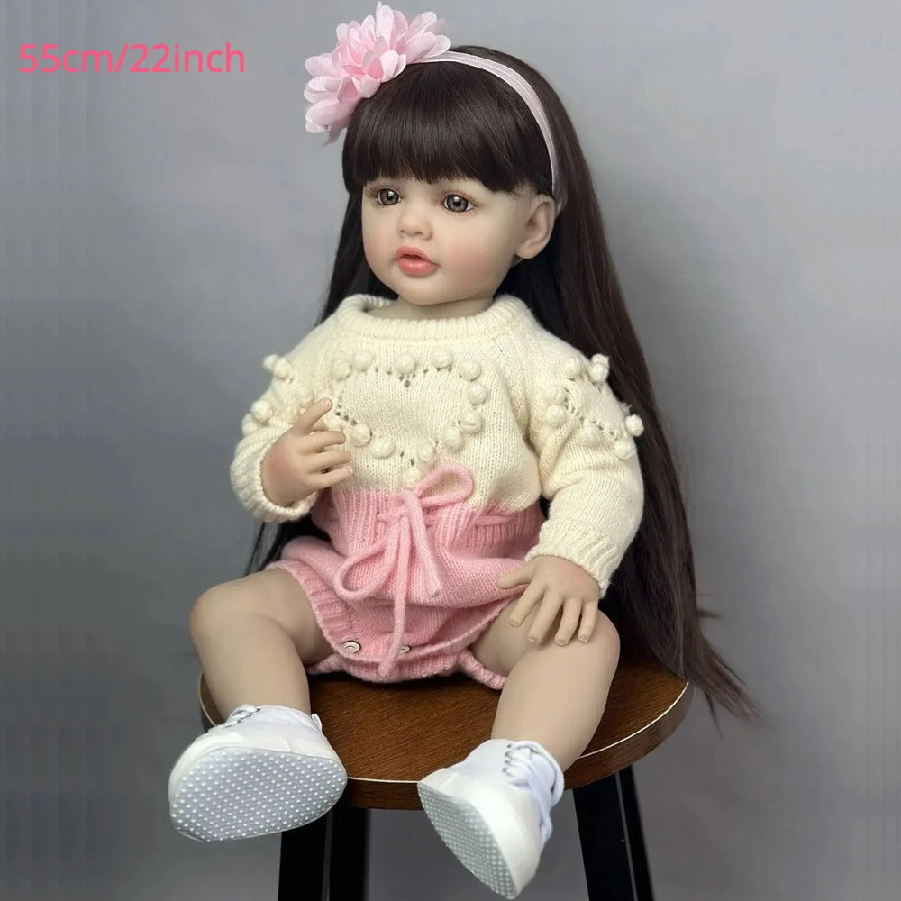 22-Inch Full Vinyl Reborn Baby Doll with Acrylic Eyes and Wig Hair