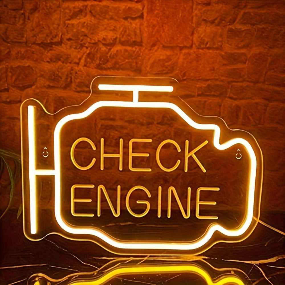 Neon Sign Check Engine LED – Funny Car-Themed Wall Mounted Light for Bedroom, Garage, Wedding, Engagement Party & Home Decor, Multipurpose Decorative Neon Lamp