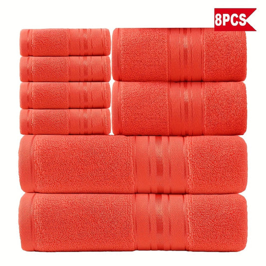 Cotton Bath Towel Set, 8-Piece 550 GSM with Vintage Striped Design