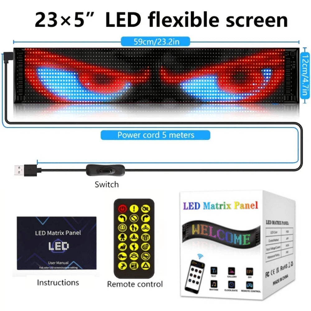 Programmable LED Scrolling Sign APP Custom Text & Animations - USB & Car Charger Powered Smart Display Board 4 Sizes for Bar Restaurant Car Window Christmas Birthday Party Decoration