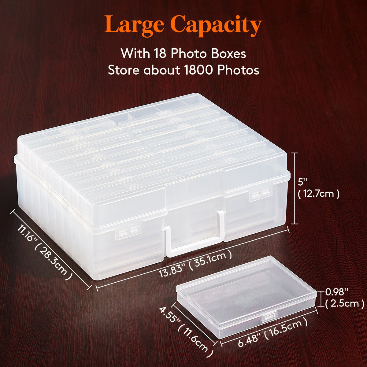 4x6 Photo Storage Box with 14 Inner Photo Keeper Cases Holds 1400 Photos Clear Plastic Photo Organizer with Lids Label Stickers BPA-Free for Cards Pictures Stamps Craft Office Supplies