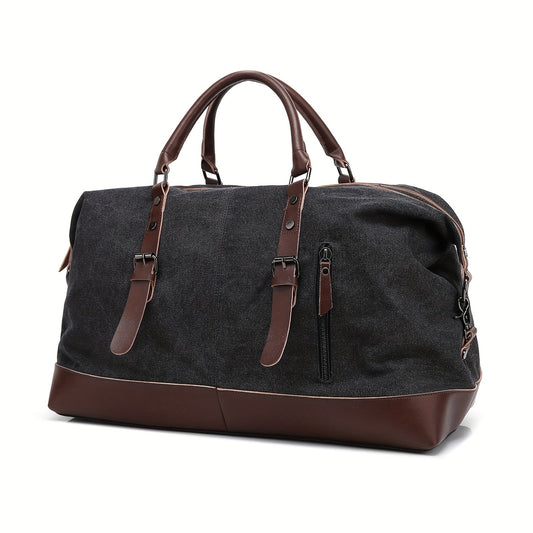 Canvas Weekender Bag with Top Handles, Shoulder Strap and Zipper Closure