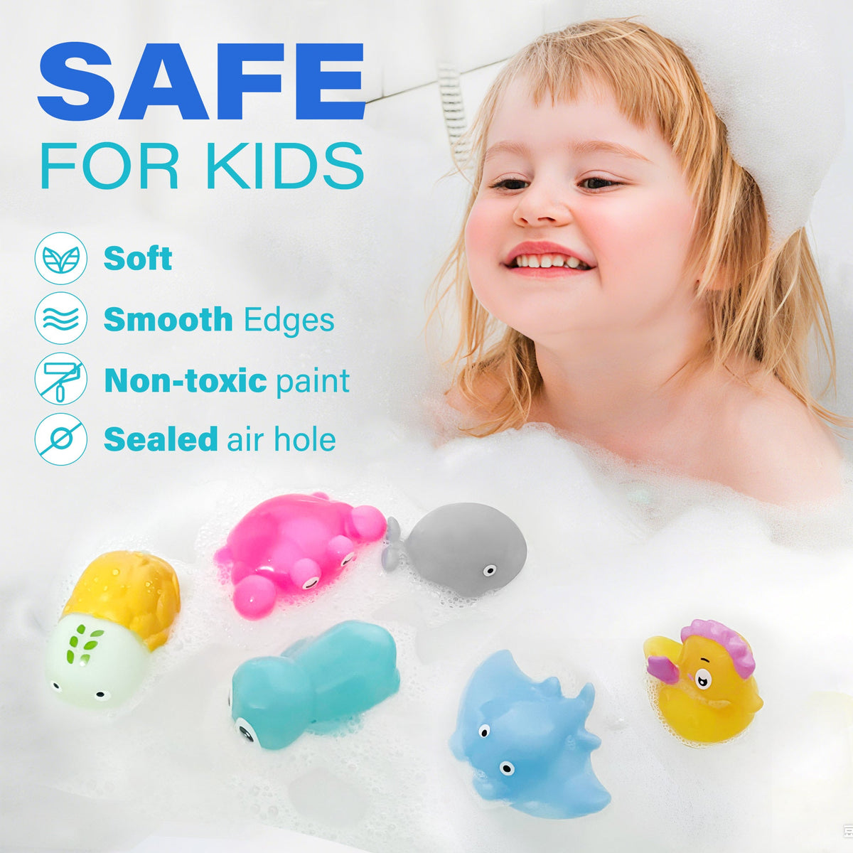 Color Changing Baby Bath Toys 6pcs No Hole – Sea Animal Bathtub Squirt Toys for Toddlers & Kids | Mold-Free BPA-Free | Christmas Birthday Gift for Boys & Girls Ages 1-6