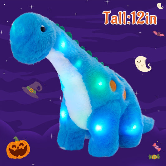 Glowing Blue Dinosaur Plush Toy with LED Light, Music or No Music