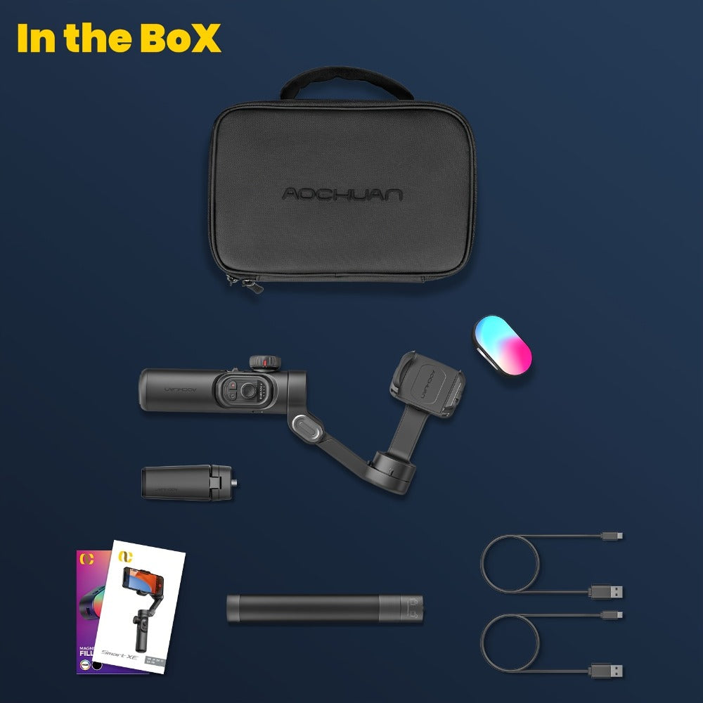 3-Axis Gimbal Stabilizer for Smartphone iPhone Samsung Android Ultra Lightweight Foldable Portable Vlogging Video Creator Gimbal AOCHUAN Smart XE Combo