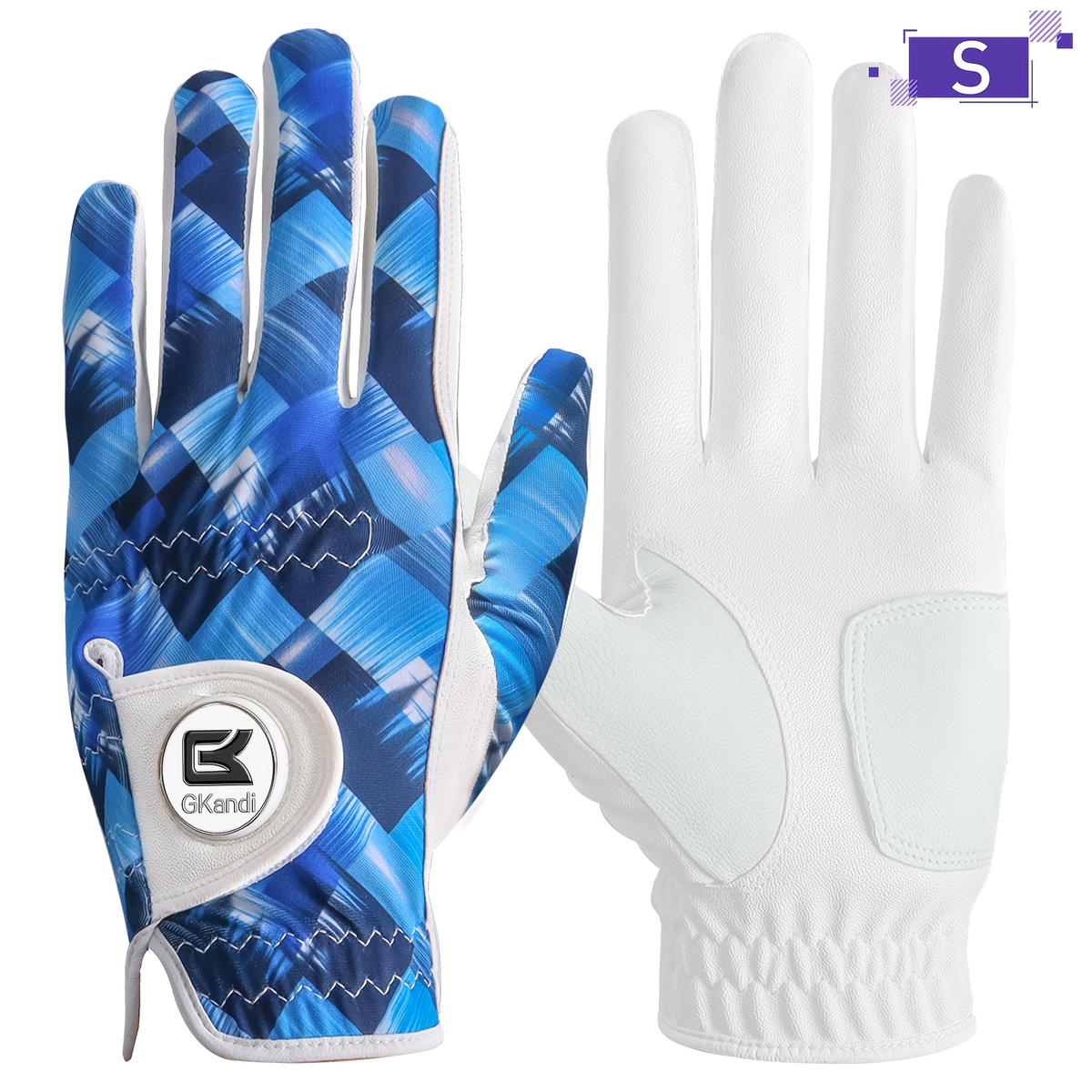 Men's Golf Glove Left Hand with Ball Marker - Breathable All Weather Grip, Hook & Loop Closure, Sizes S M ML L XL, USA Flag, Blue & White, Stylish Polyester Golf Gloves for Men Golfers, Confident Swing Every Round