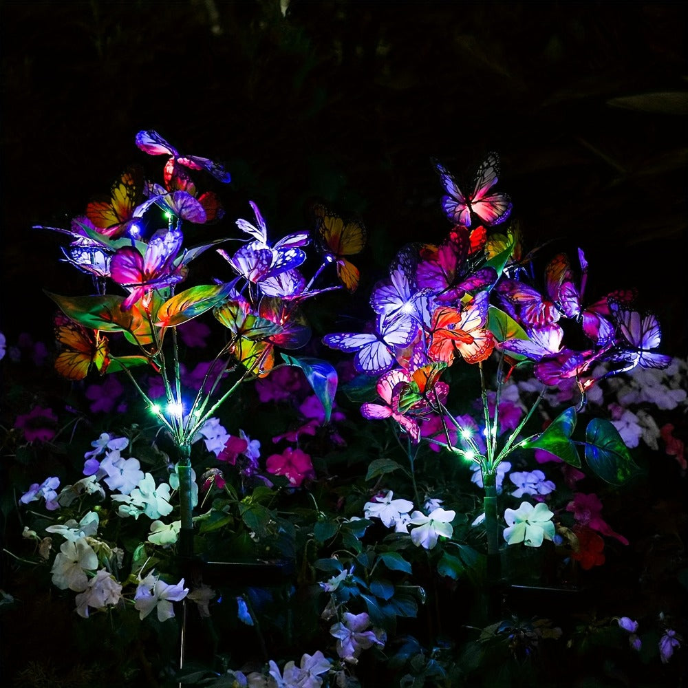 Solar Butterfly Garden Stake Lights Outdoor Waterproof IP65 – 2pcs Colorful LED Solar Powered Lawn Insert Lights for Garden, Courtyard & Patio | Christmas Holiday Yard Decoration Ground Lights