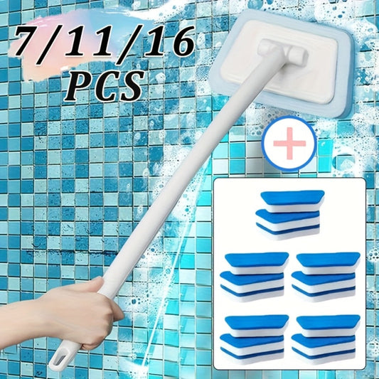 Shower Cleaning Brush Set with Replaceable Heads and Extendable Handle, 7–16 Pieces
