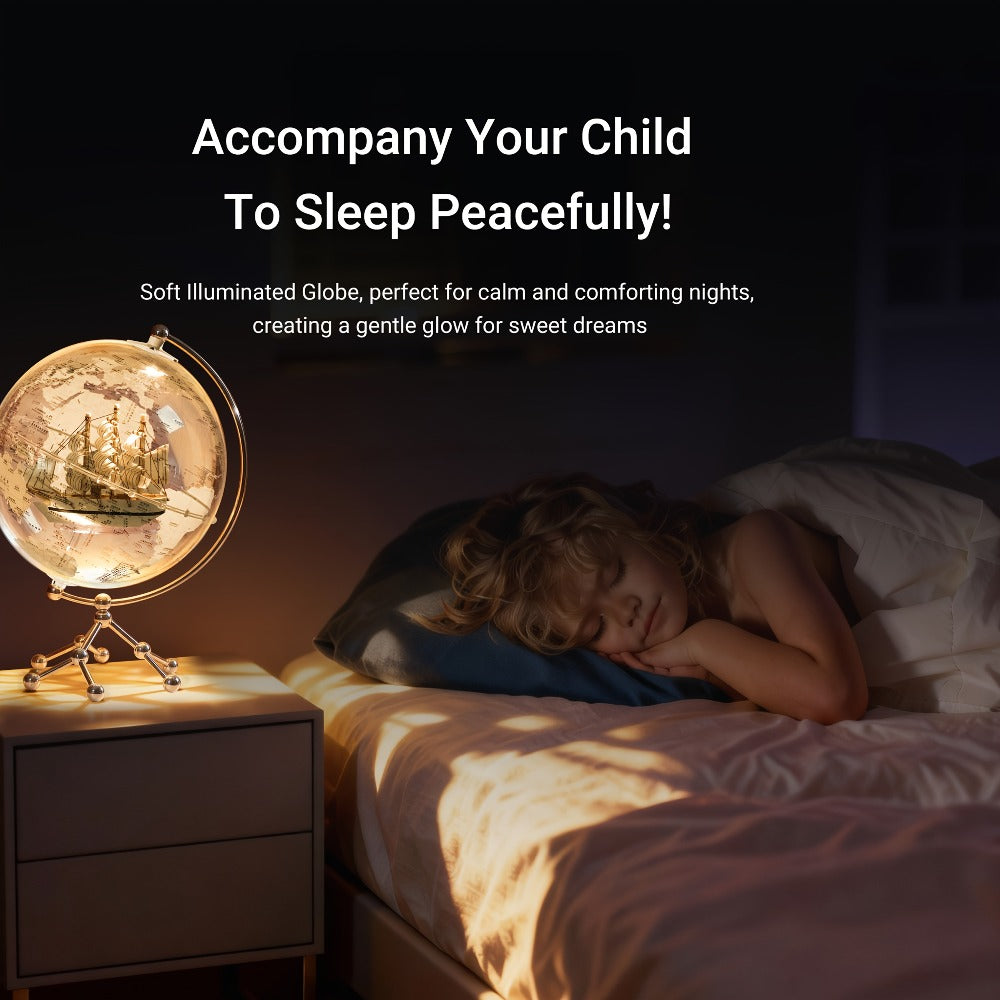 LED Lighted Globe for Kids & Adults 7.87 Inch Clear Acrylic Earth Globe Warm White Light Metal Stand Detailed World Map | Desktop Bookshelf Home Office Decor | Geography STEM Gift