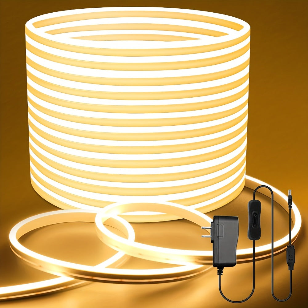 LED Neon Light Strip 32.8ft 10m 1200 LEDs Super Bright, IP65 Waterproof 24V Flexible Neon Strip with Power Adapter & Mounting Clips, White Pink Warm White Ice Blue, Bedroom Kitchen Outdoor Christmas Halloween Decor
