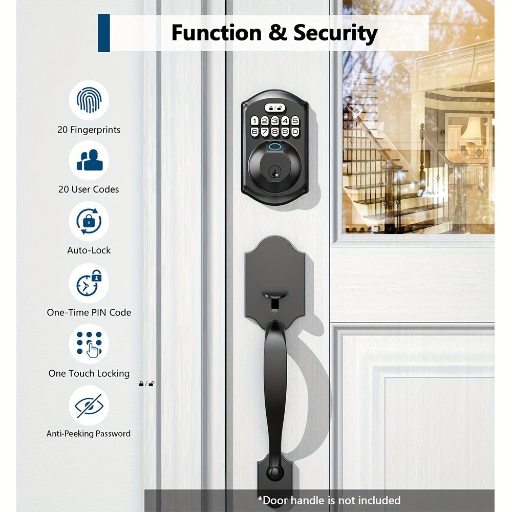 Tuya Smart Front Door Lock with Fingerprint & Keypad, Bluetooth App Control, Auto Lock, Vacation Mode & Hidden Key Backup – Digital Keyless Entry Electronic Lock for Home Apartment Office