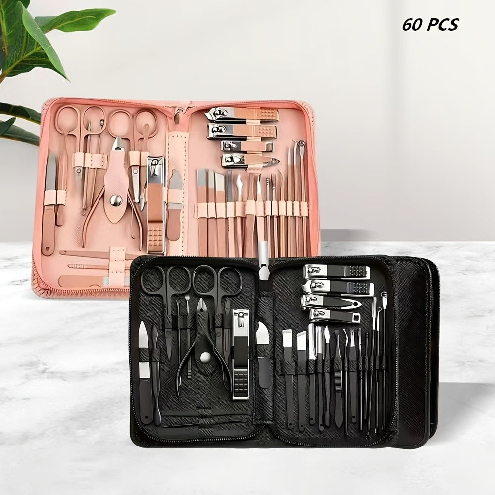 Manicure Set 9 18 30 60pcs Professional Nail Clipper Pedicure Kit Portable Travel Grooming Tools — Cuticle Trimmer Nail File Nail Care Gift Set for Women Girls, Gradient Pink Black Green