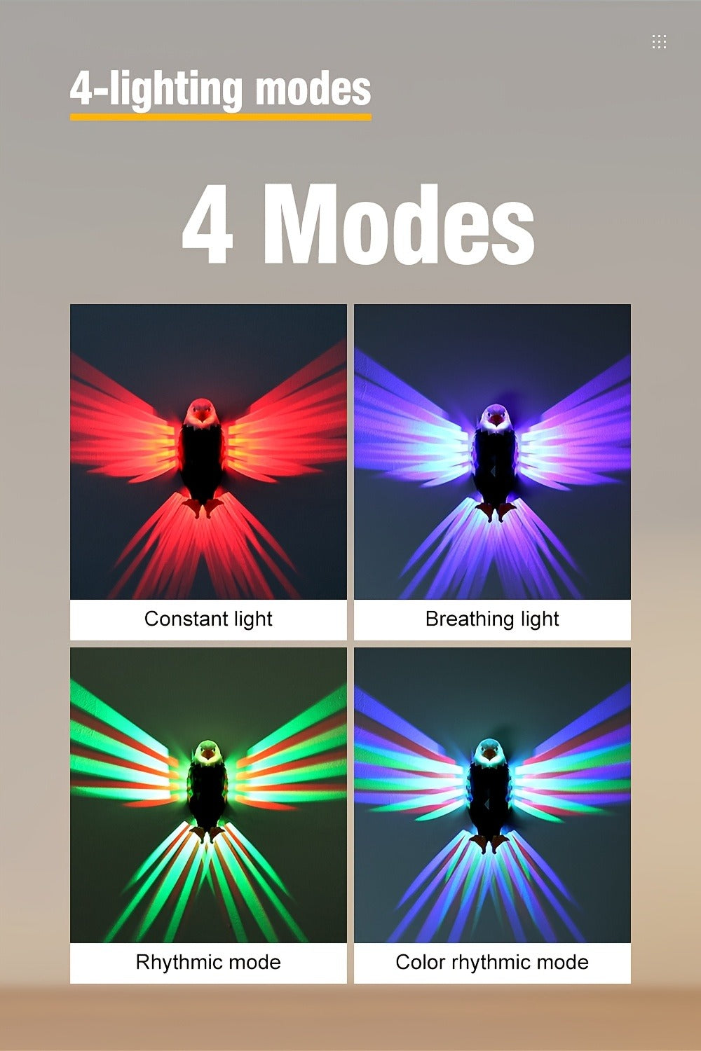 Eagle LED Wall Lamp – Colorful Ambient Night Light with Motion Sensor, Rechargeable Battery, Remote Control & Magnetic Wall Mount for Bedroom Living Room Corridor Hallway Decor (Black)