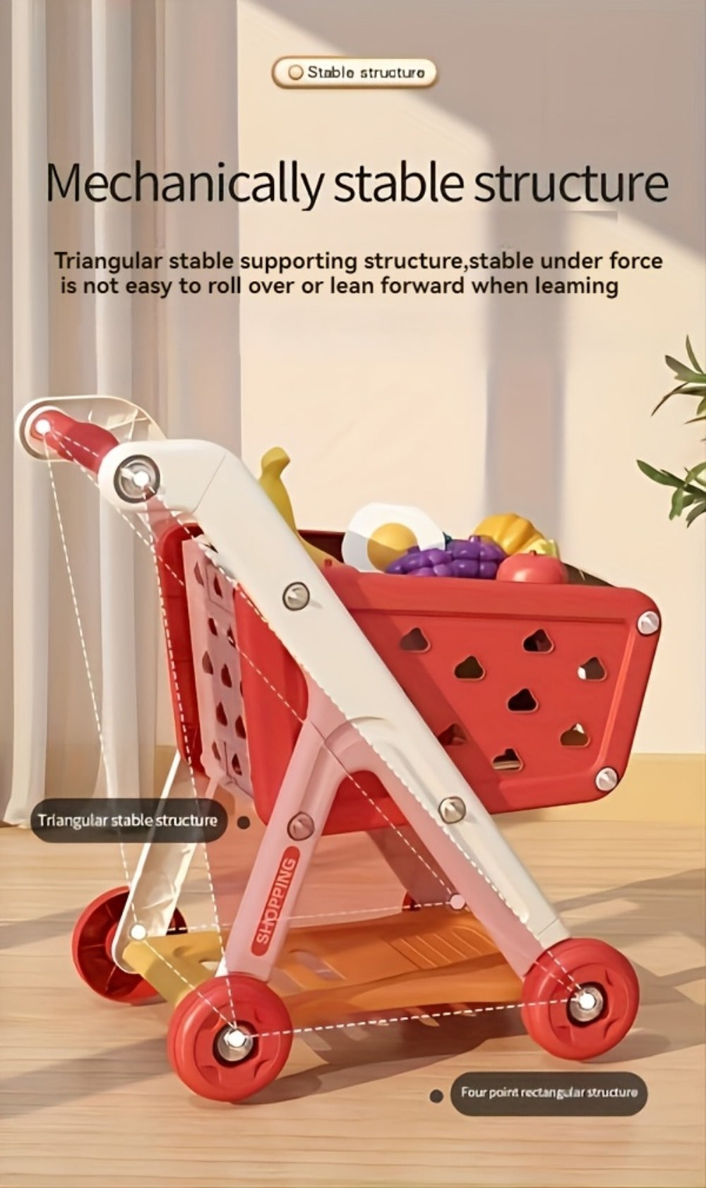 Pretend Play Shopping Cart Set with Toy Food for Grocery Store Role Play