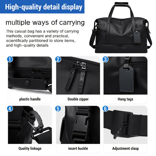 Gym Duffel Bag with Wet Pocket and Shoe Compartment, Black, Blue or Gray