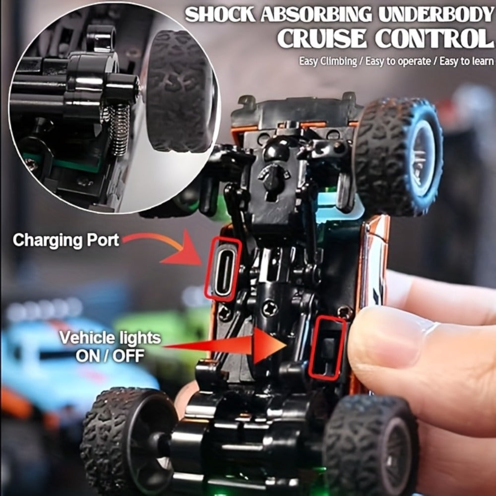 Mini RC Truck 1:64 Scale – 2.4GHz Alloy Off-Road Crawler with Detachable Trailer & LED Lights