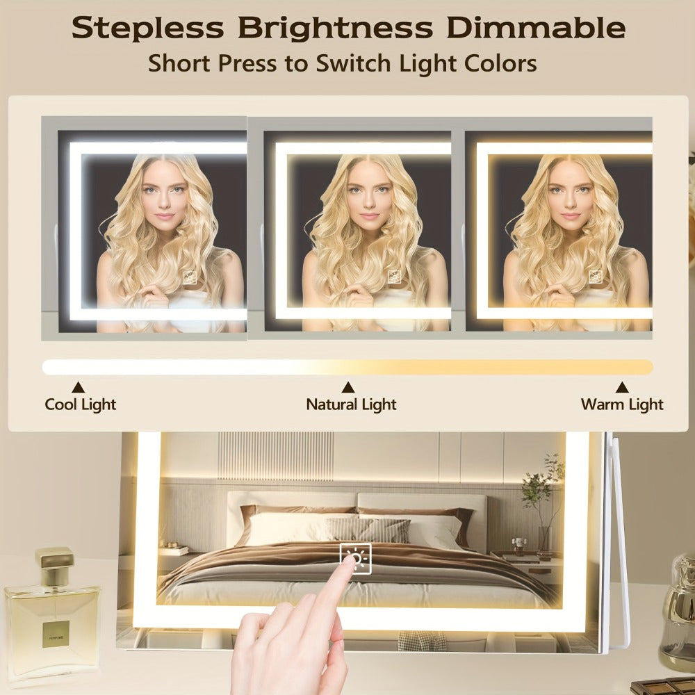 LED Vanity Mirror with Lights & 15X Magnifier – 3 Color Temperature Modes, Smart Touch Adjustable Brightness, 360° Rotation Makeup Mirror for Bedroom Bathroom Dressing Table, Gift for Women Girls