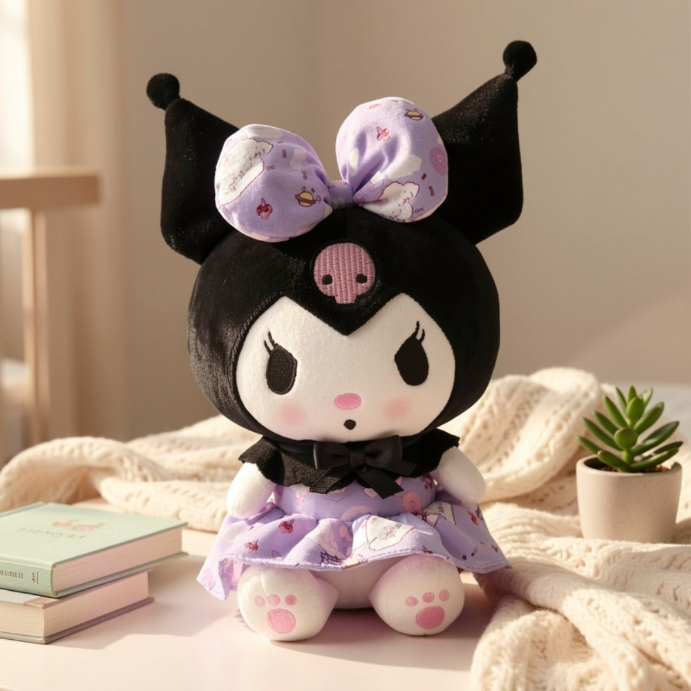 Kuromi Plush Doll, Gothic Kawaii Design with Skull Embroidery, Purple or Pink