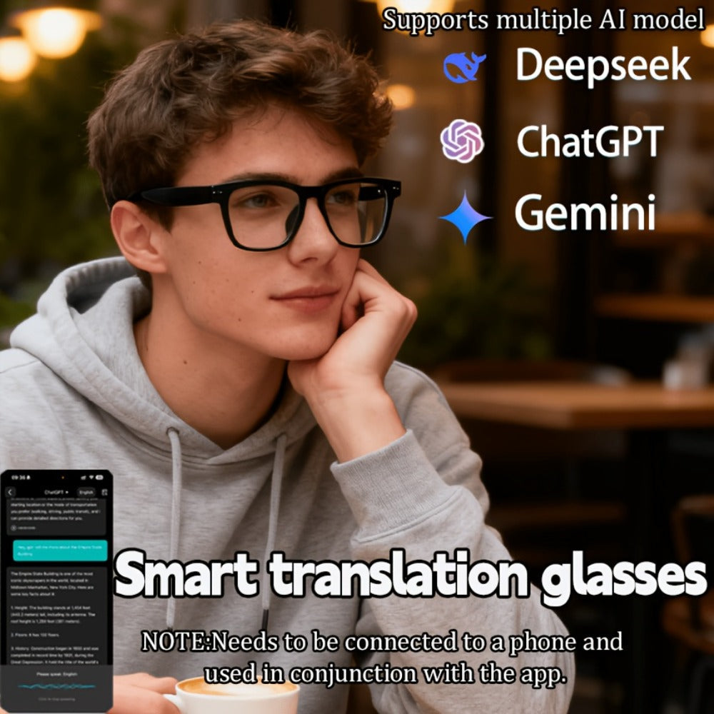 164-Language Translation Glasses with Real-Time AI Voice Translator – Bluetooth Music & Calls | AI Voice Assistant | Indoor & Driving Use | Unisex Smart Eyewear Multiple Colors | Travel Business Gift