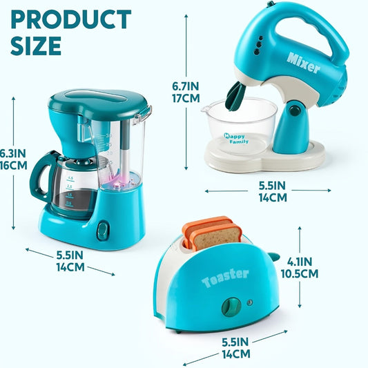Kids Play Kitchen Toy Set – Pretend Coffee Maker, Pop-Up Toaster & Blender with Play Food and Dishes