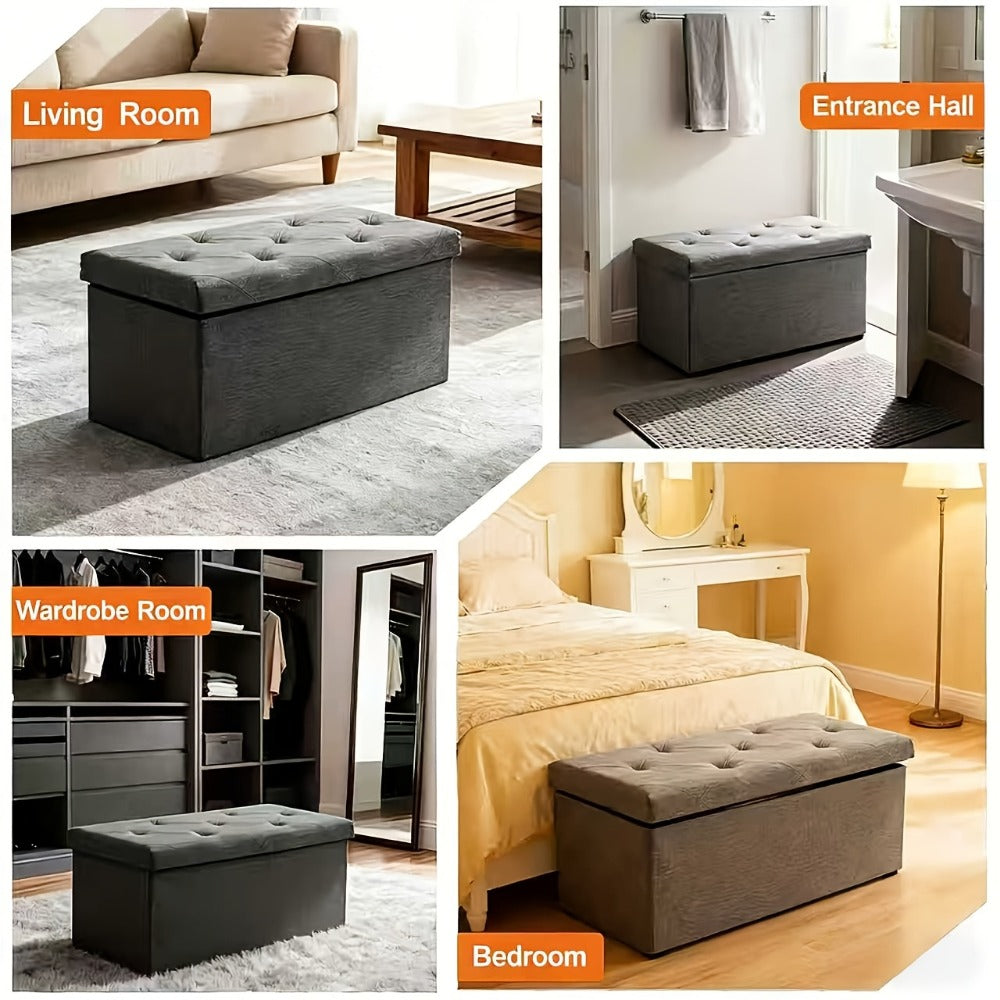 43-Inch Foldable Ottoman with Padded Seat, Small Upholstered Footstool detail image - detail view 11