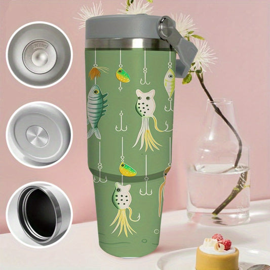 Insulated Travel Mug with Handle and Straw, 30 oz 304 Stainless Steel