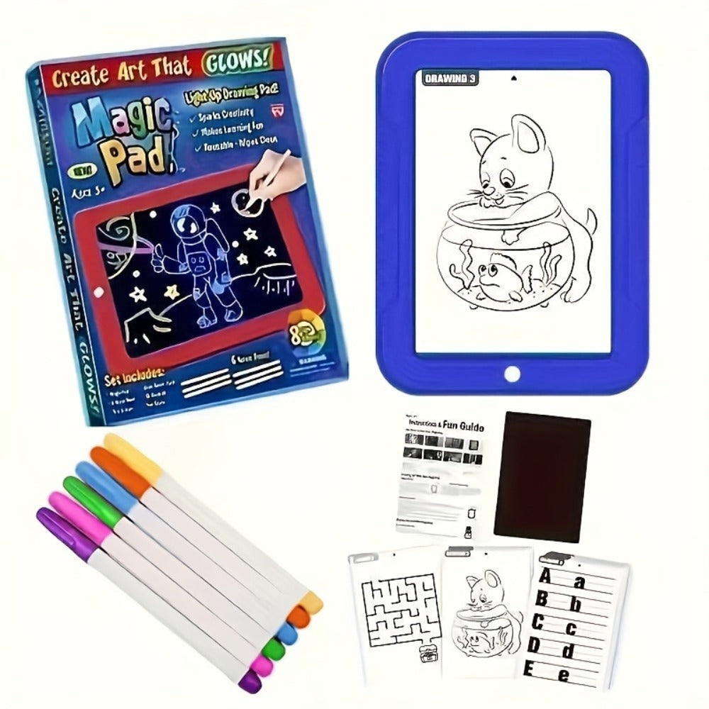 Light Up Drawing Board for Kids LED Doodle Art Set with Colorful Markers & 30 Cards Ages 3-8 – Battery-Powered Glow Writing Board | Birthday Christmas Travel Activity Gift for Boys & Girls