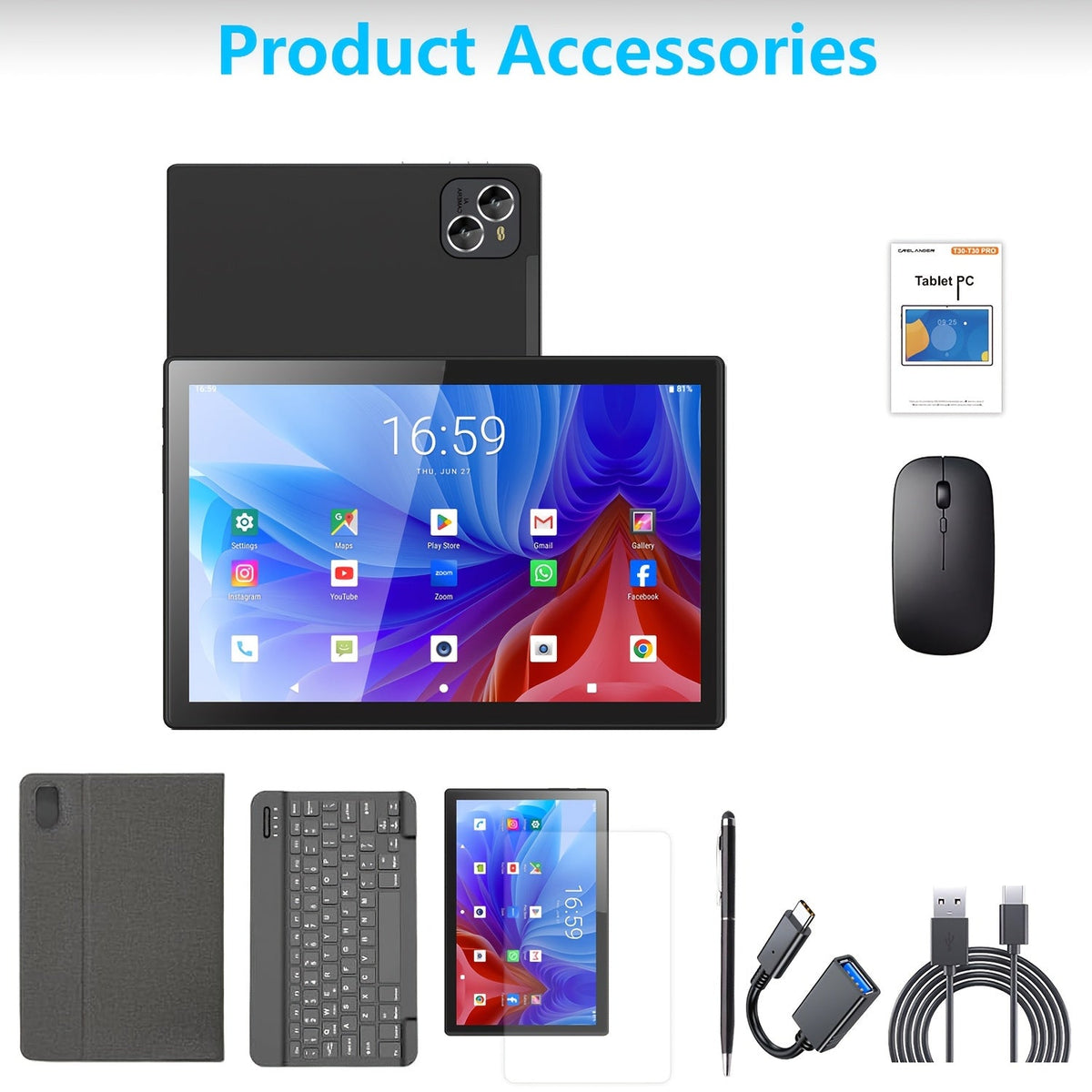 2-in-1 Tablet with Keyboard Mouse Stylus - Crelander 10 Inch Android Tablet 6GB RAM 128GB Storage 5000mAh Battery WiFi Dual Camera with Case Included