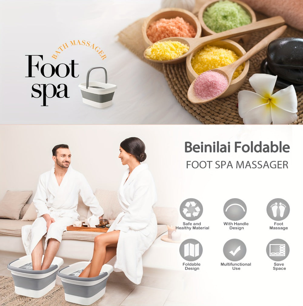 Foldable Foot Bath Bucket 3.96 Gallon Collapsible Portable Pedicure Basin with Sturdy Handle – Space-Saving Foot Soak Tub for Home Salon Travel Available in Grey Green Pink Yellow