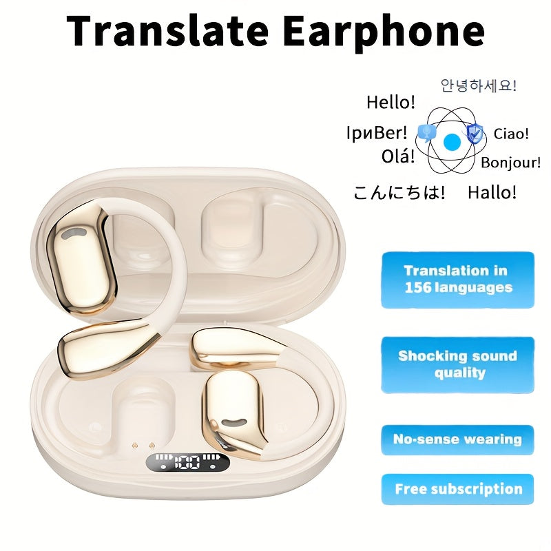 AI Translation Earbuds Bluetooth 5.4, 156 Languages Real-Time Two-Way Translation, Offline Mode, Audio Transcription & Photo Translation, HD Sound, 4-Hour Battery - 3-in-1 Device for Travel, Business & Learning