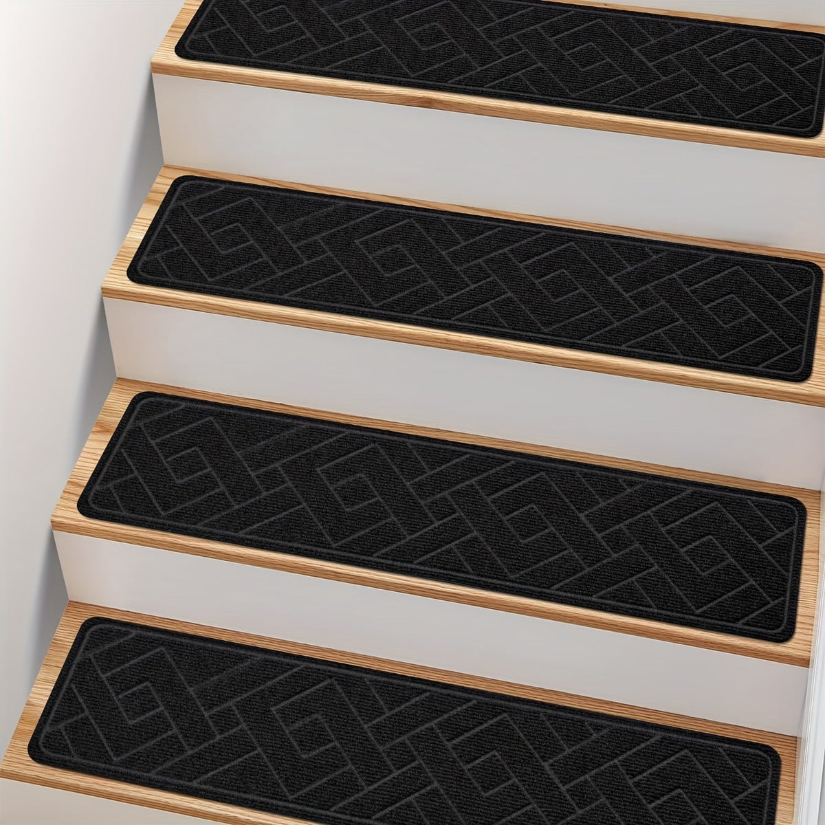 Non-Slip Stair Treads 15pcs 8"x30" Self-Adhesive Carpet Pads for Wooden Steps – Washable Polyester Indoor Stair Mats for Safety, Anti-Slip Step Covers in Multiple Colors