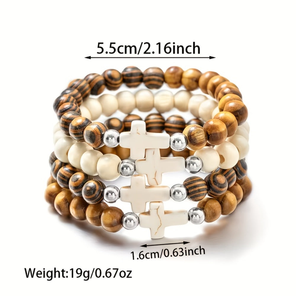 Cross Bracelets Bulk Set – Alloy Cross Pendant Woven Elastic Bracelets, 20 or 40 Pcs Assorted
