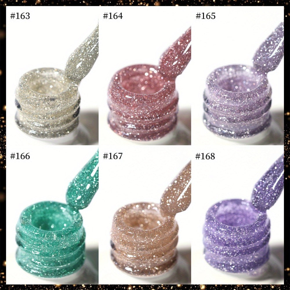 Diamond Glitter Gel Polish Set 6 Colors Sparkling Shine Finish Alcohol-Free | Soak-Off UV LED Long-Lasting Chip-Resistant Nail Art Kit | Women DIY Home Salon Manicure Holiday Party Gift