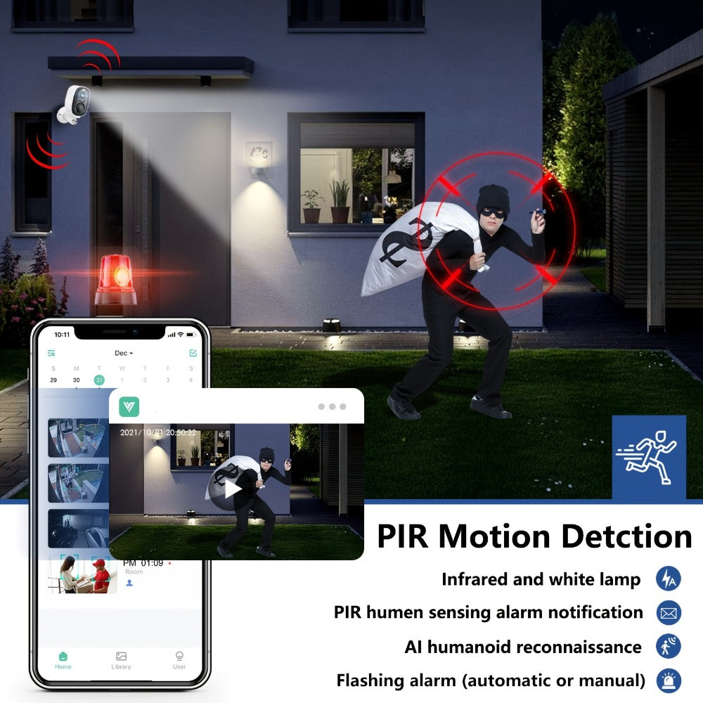 Solar Outdoor Security Camera 2K 3MP Wireless, Dual Band 2.4GHz/5GHz WiFi, AI Motion Detection, Spotlight, Color Night Vision, Two-Way Audio, Cloud & SD Storage – No Monthly Fee Battery Powered CCTV