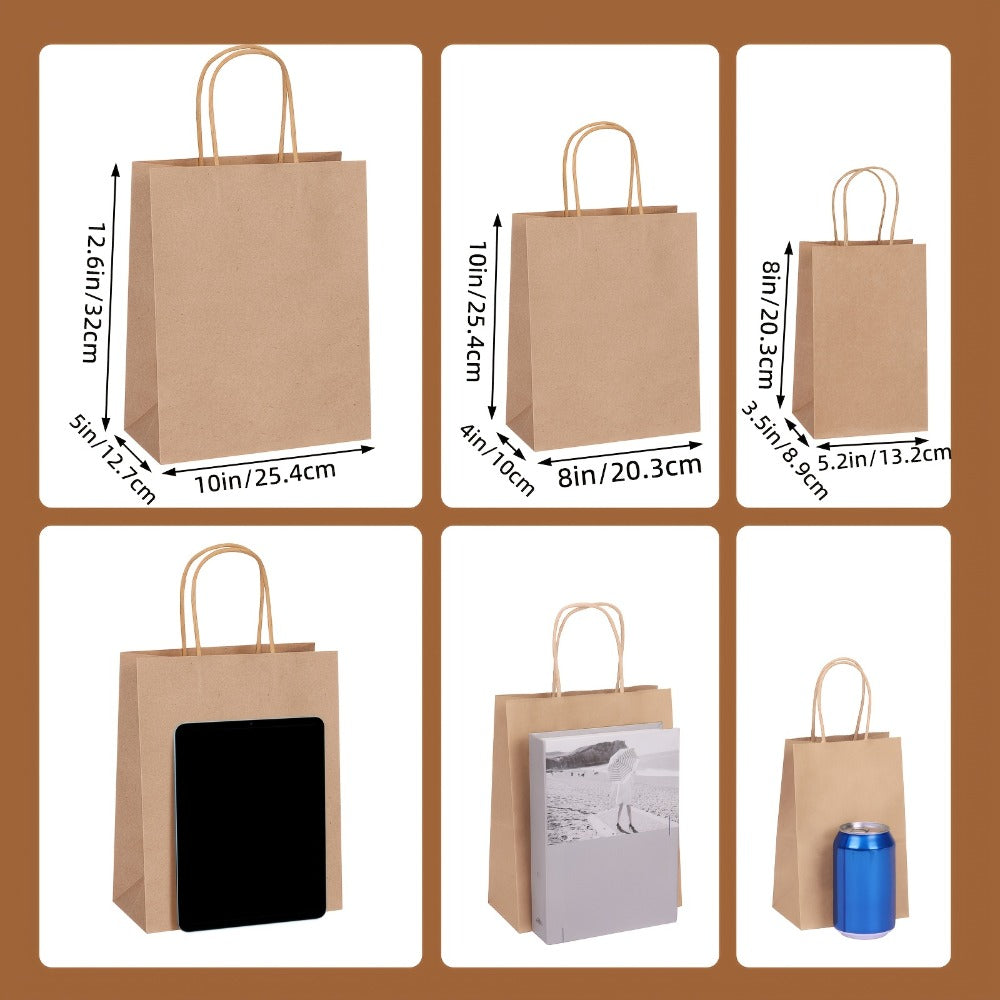 Brown Paper Bags with Handles 150pcs Mixed Size 110G Thickened Kraft Paper Gift Bags Bulk for Wedding Birthday Party Shopping Retail Business Goodie Bags Gift Wrapping Supplies