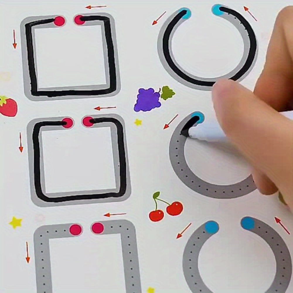 Wipe Clean Tracing Workbook for Kids — 64-Page Reusable Magic Exercise Book with 8 Color Pens & Eraser, Pen Control Writing Practice for Preschool Kindergarten Ages 3+, Back to School Gift
