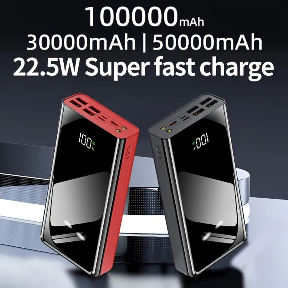 100000mAh Power Bank 22.5W Fast Charging Portable Charger with LED Display & Flashlight – High Capacity 30000mAh Battery Pack for iPhone Android Samsung Tablet Camping Outdoor Travel Emergency