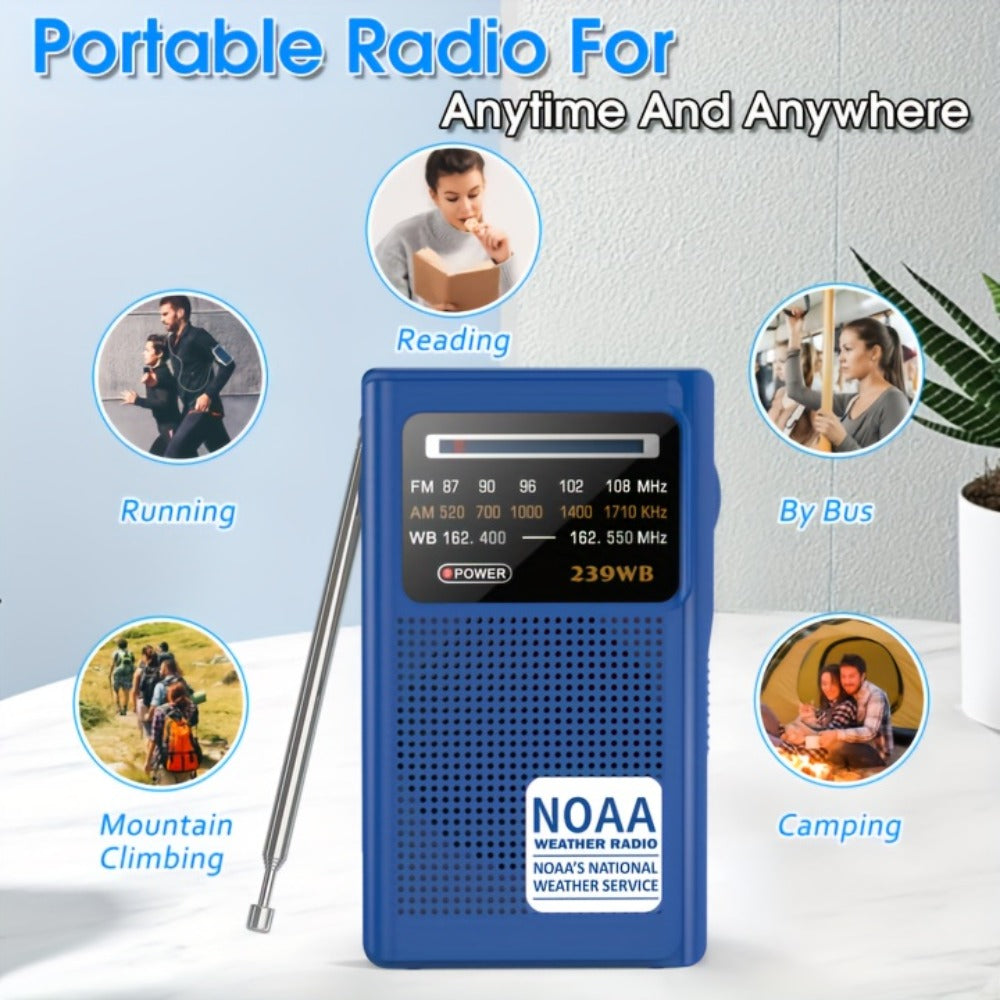 NOAA Weather Radio AM FM Battery Operated – 2 AA Transistor Radio Best Reception, Stereo Earphone Jack, USB Charging, Portable Emergency Radio for Hurricane, Winter Storm, Running, Walking & Home