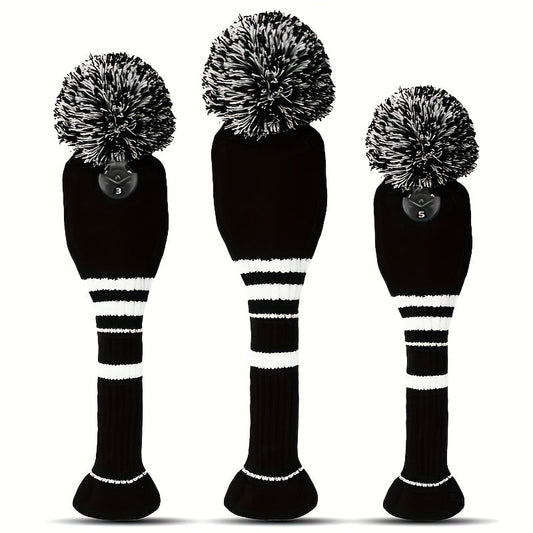 Knitted Golf Club Head Covers, 3-Piece Set for Driver and Fairway Woods