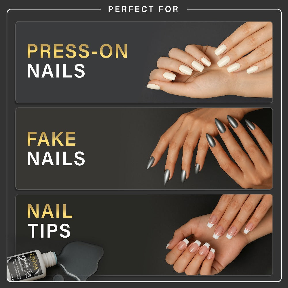 Extra Strong Brush On Nail Glue 10ml Exsivia - Quick Dry Waterproof Long Lasting Bond for Press On Nails Acrylic Fake Nail Tips - No Dehydrator or Primer Needed Salon Quality Nail Adhesive for Women