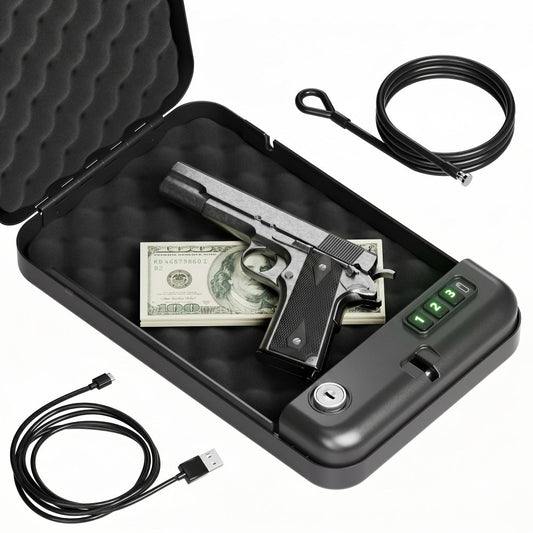 Pistol Safe with Electronic Password and Key Access, USB-C Power and Silent Mode