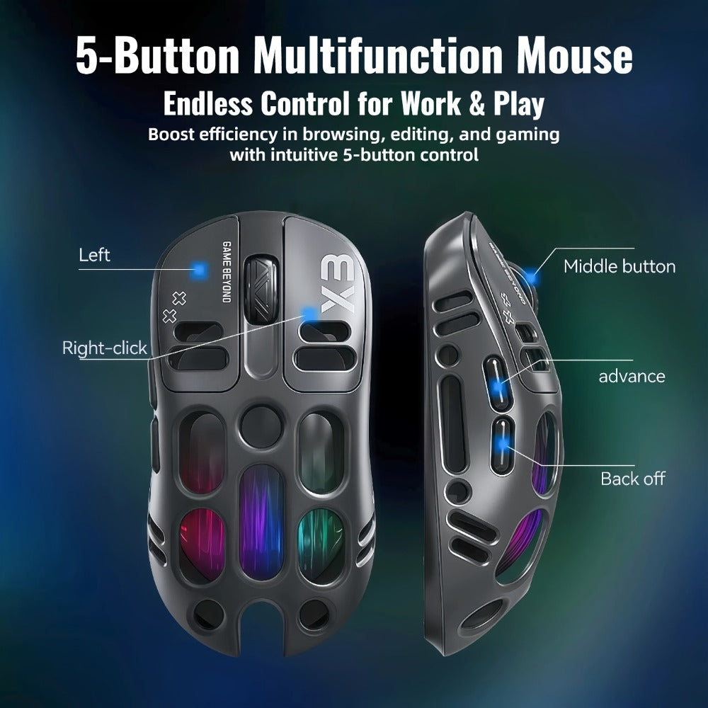 Bluetooth 5.0 2.4G Dual Mode Wireless RGB Gaming Mouse Silent 6 Button Ergonomic USB-C Rechargeable Breathing Light for PC Laptop Mac Tablet Office Gaming Tech Black Star Black White Gray